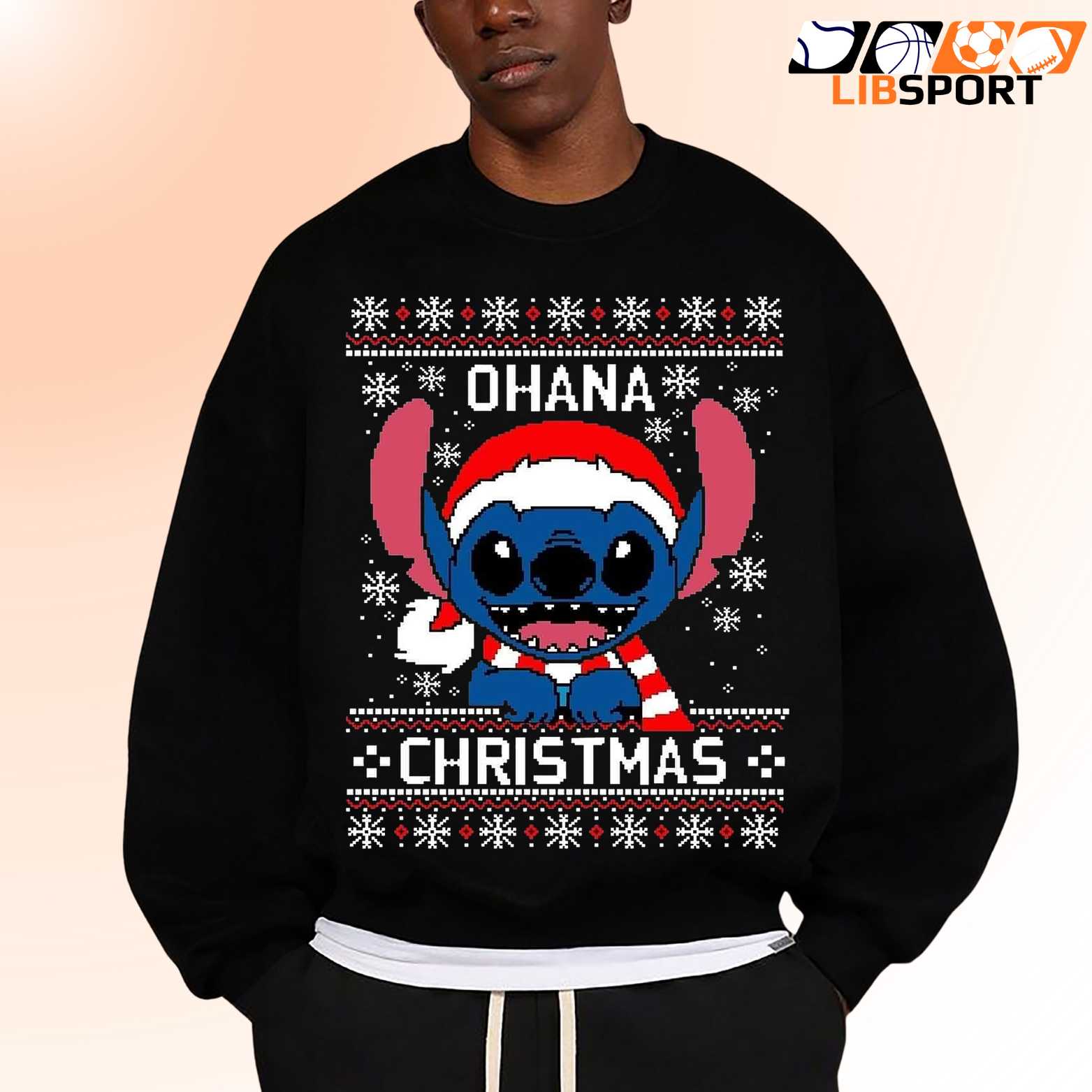 Ohana Christmas Sweatshirt, Cute Blue Alien Ugly Sweater Holiday Gift For Family And Friends